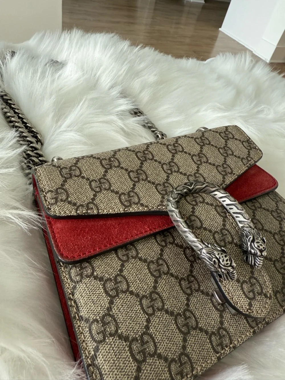 Gucci: GG Canvas and Red Suede Mini Dionysus Shoulder Bag AUTHENTIC - Picture 11 of 16